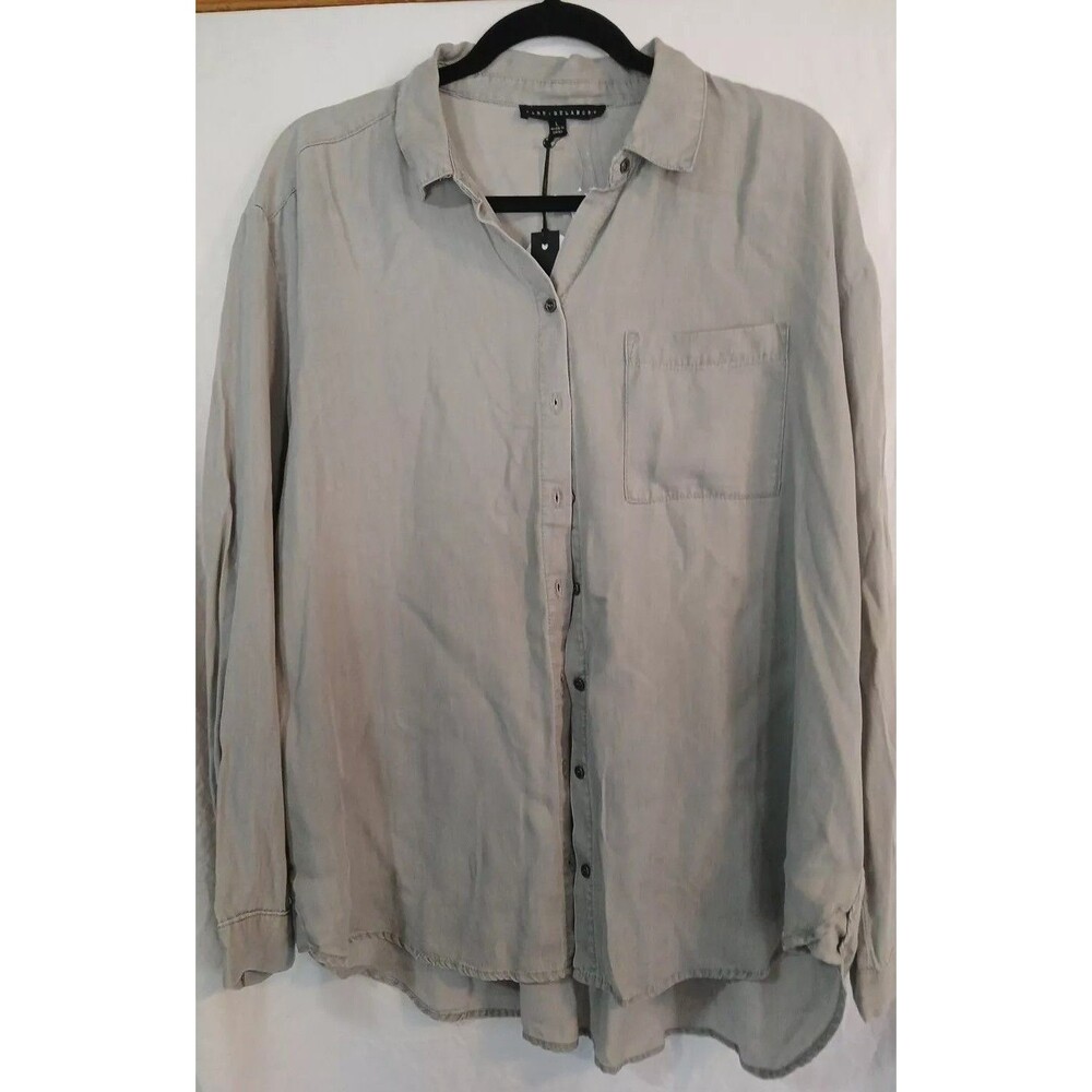 Jane And Delancey Women's Button Down Shirt Top Look  Size LG Gray Front Pocket
